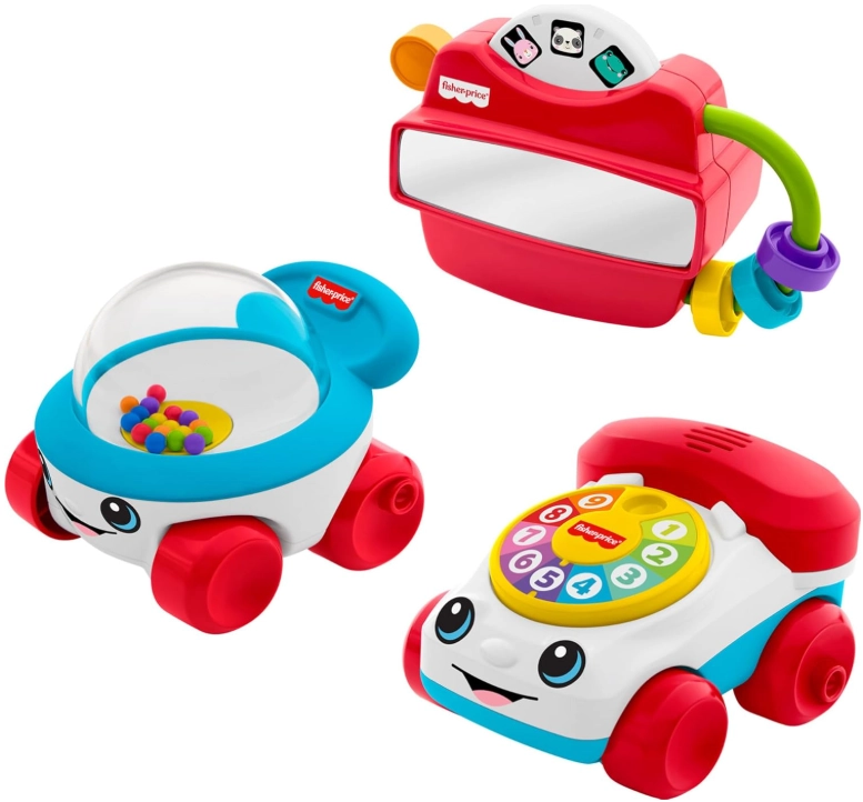 Fisher-Price Baby’s First Blocks & Rock-a-Stack Toy Set, Bucket of 10 Shapes & Ring Stacking Activity for Developmental Play Ages 6+ Months